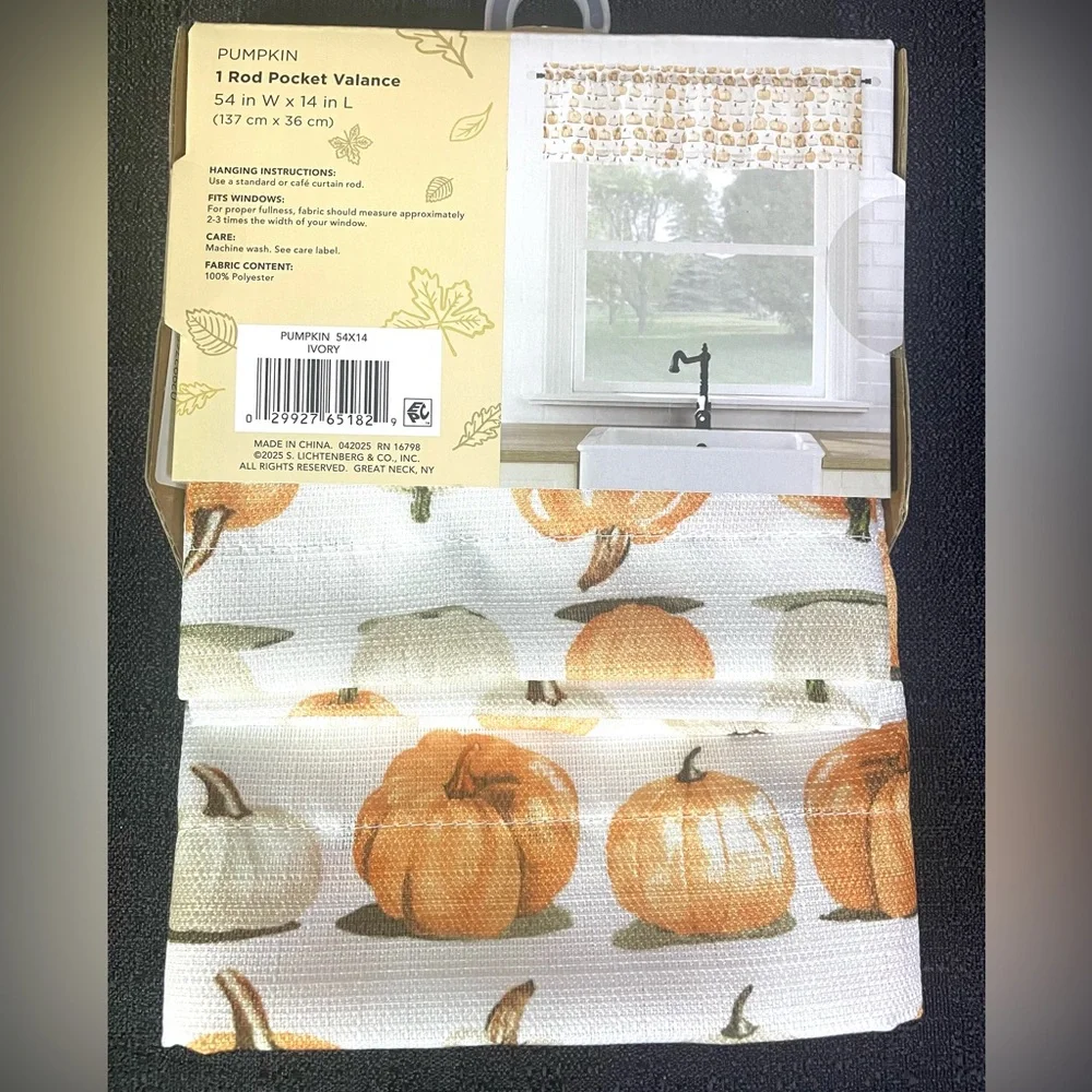 Pumpkin Rod Pocket Valance Ivory Orange Tan Window Treatment 54 x 14 NEW NIP